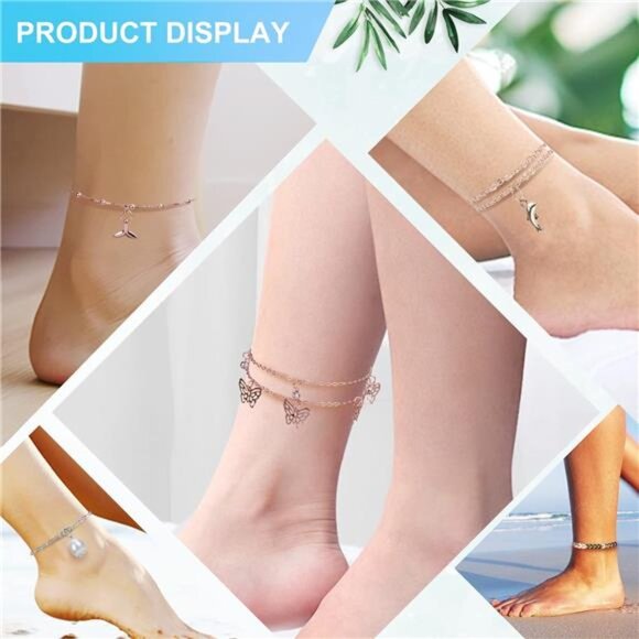 30/40PCS Ankle Bracelets for Women Set, Gold Silver Rose Gold Three Style - Picture 4 of 8